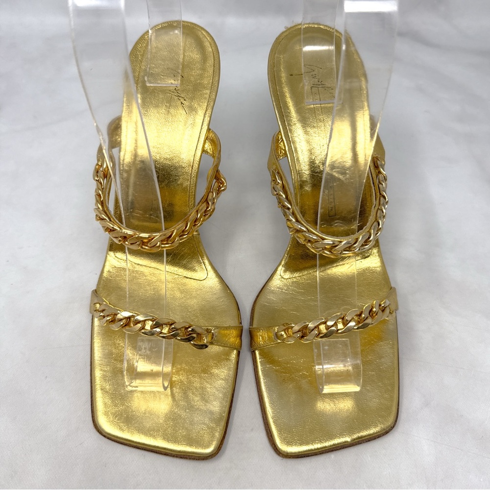 Giuseppe Zanotti Vicini Vintage Y2K Gold Chain Square Toe Mule Sandal Heels 39
